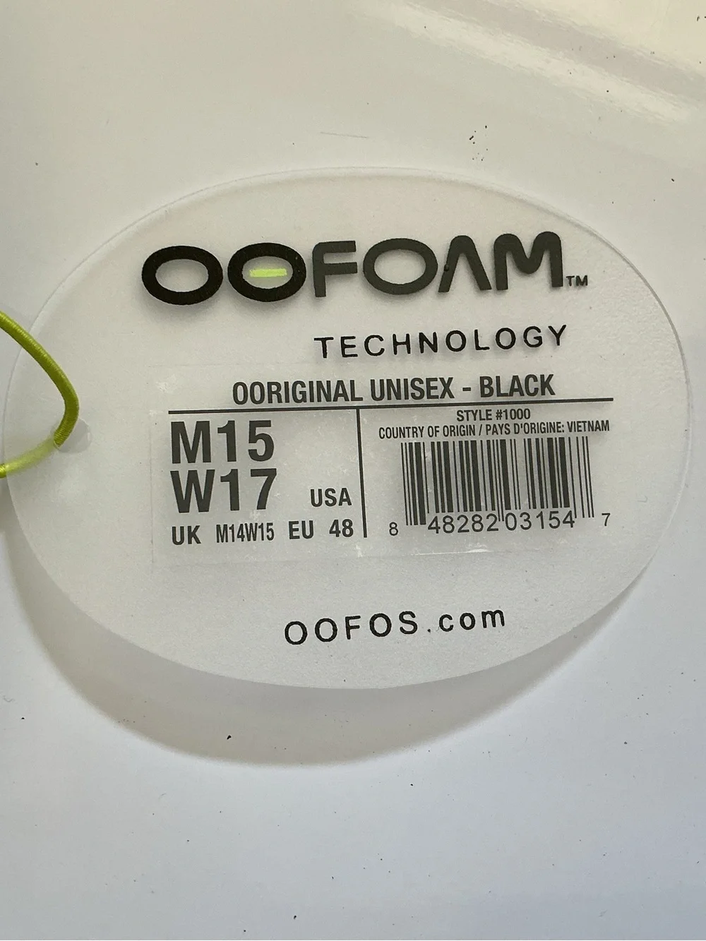 OOFOS OOriginal Black Recovery Sandals Men’s 15 Women’s 17 NWT